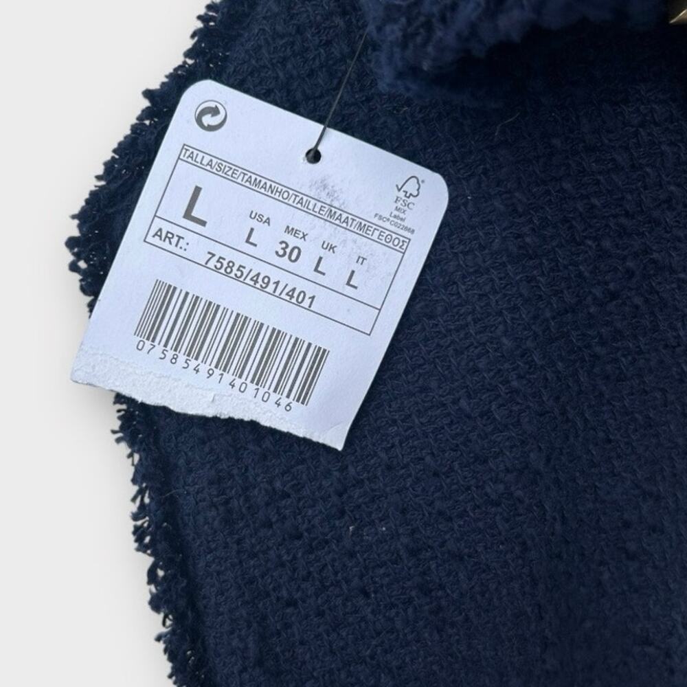 Zara Navy Tweed Frayed-Edge Blazer with Stud Accents - Picture 4 of 9